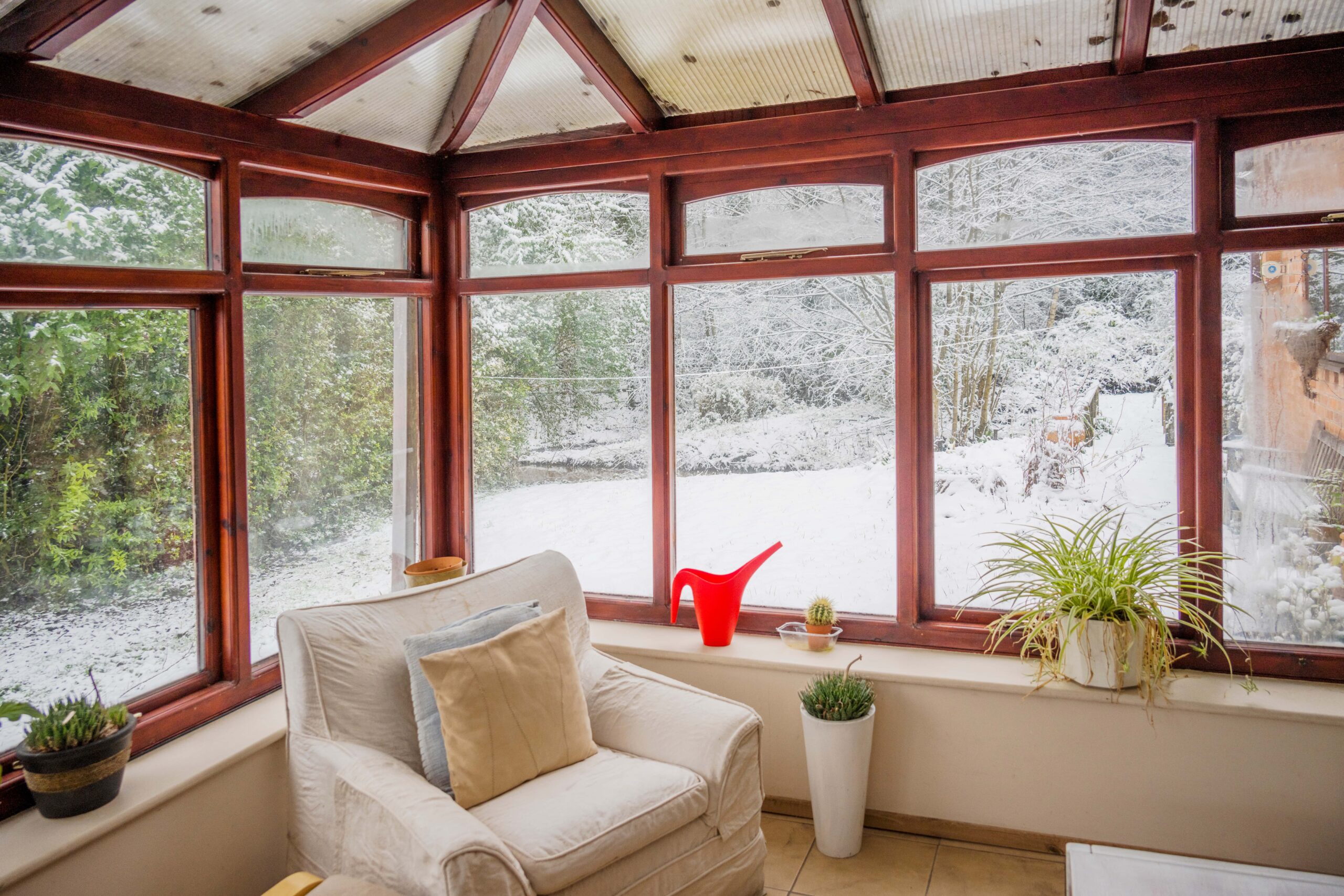 conservatory with winter view